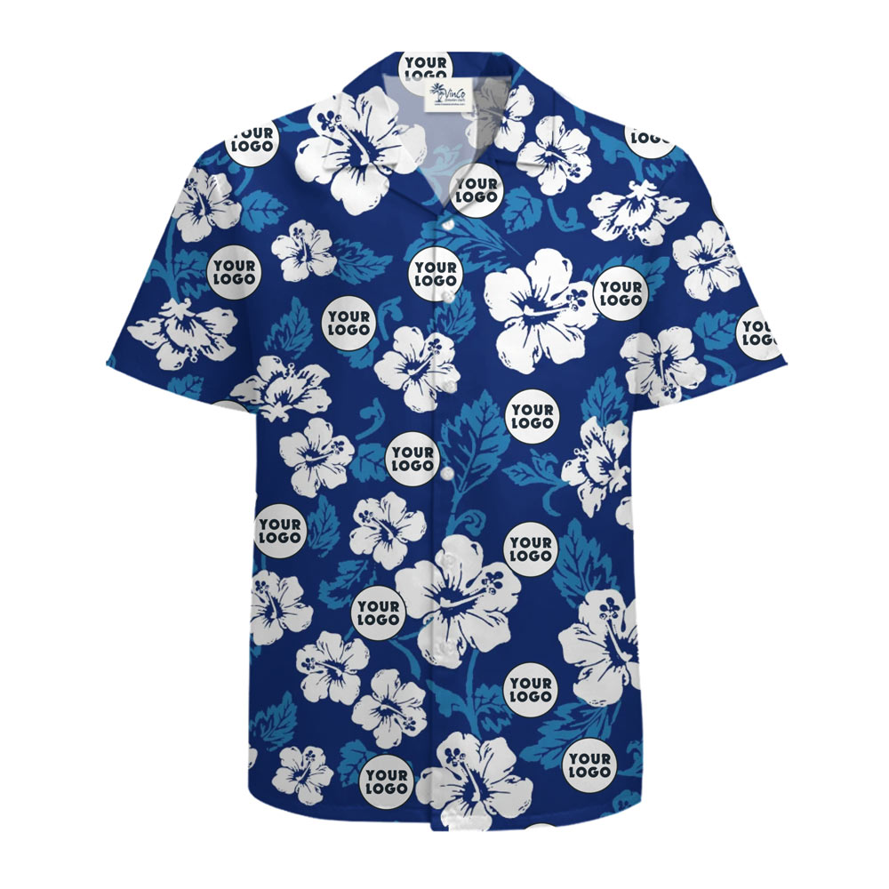 [Live Preview] Blue Custom Hawaiian Shirt With Company Logo