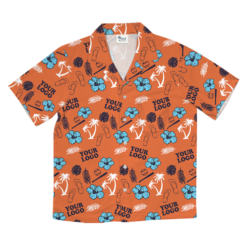 Custom Logo Orange Baseball Themed Hawaiian Shirt
