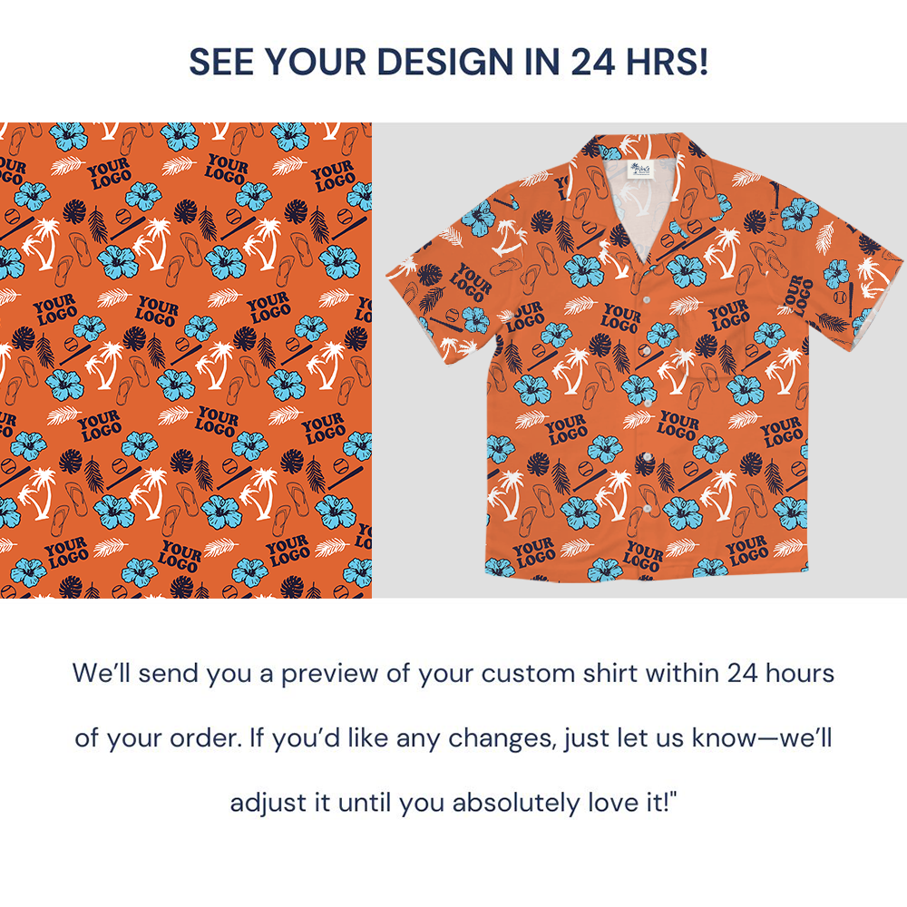 Custom Logo Orange Baseball Themed Hawaiian Shirt