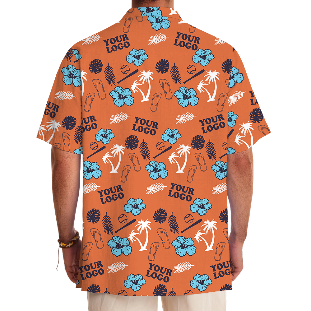Custom Logo Orange Baseball Themed Hawaiian Shirt