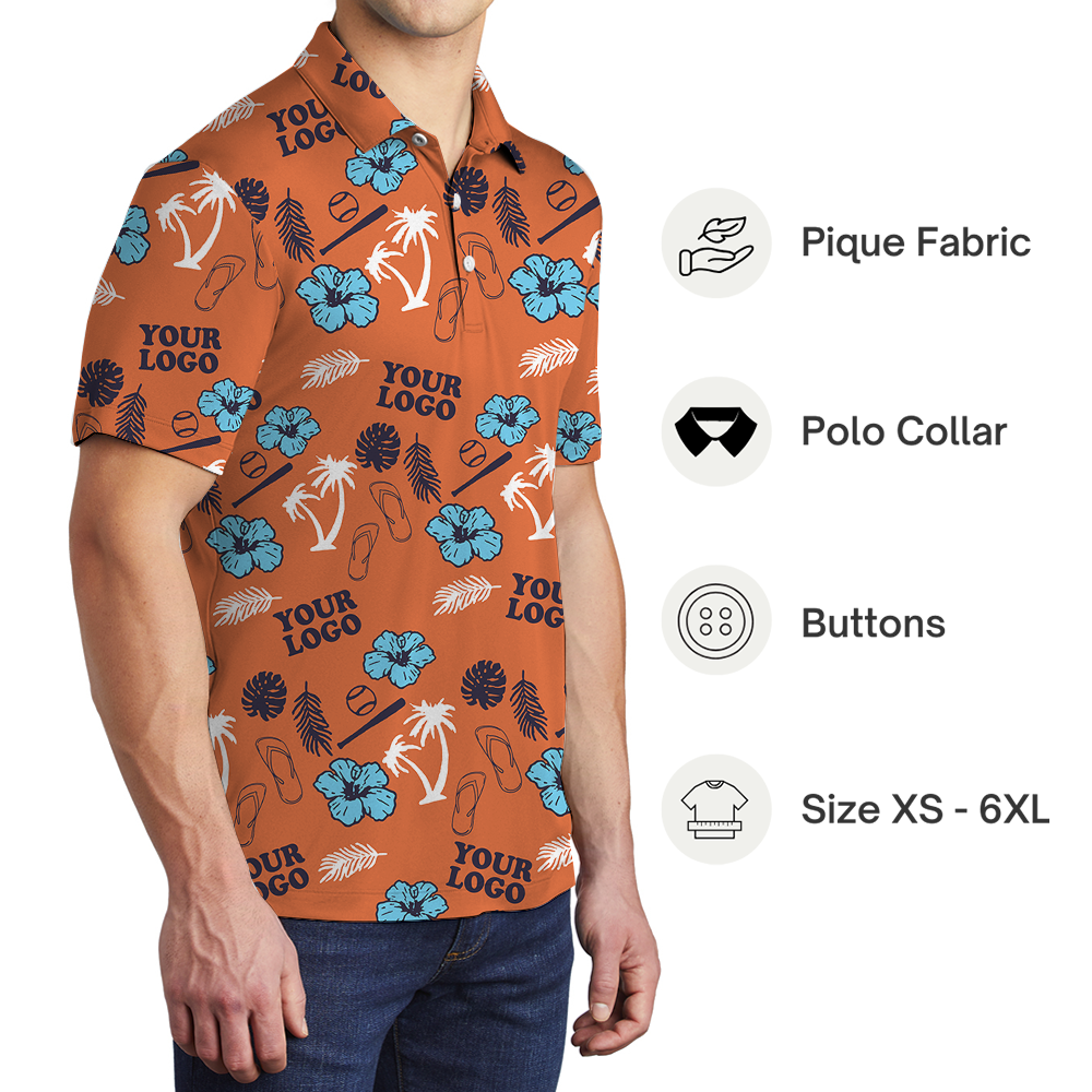 Custom Logo Orange Baseball Themed Polo Shirt
