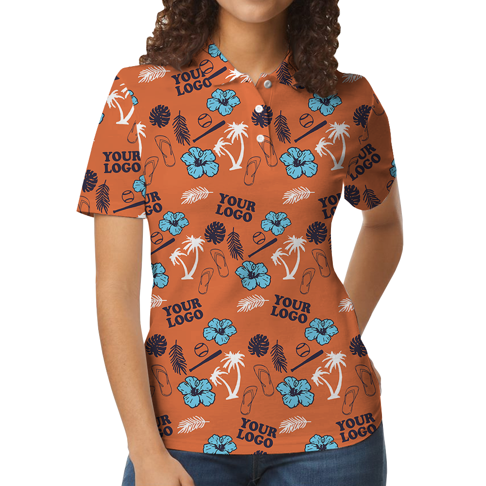 Custom Logo Orange Baseball Themed Polo Shirt