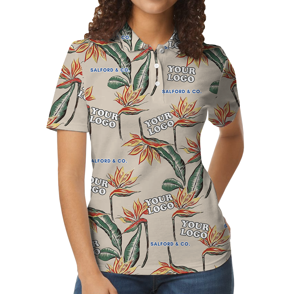 Custom Logo Bird of Paradise Pattern Polo Shirt