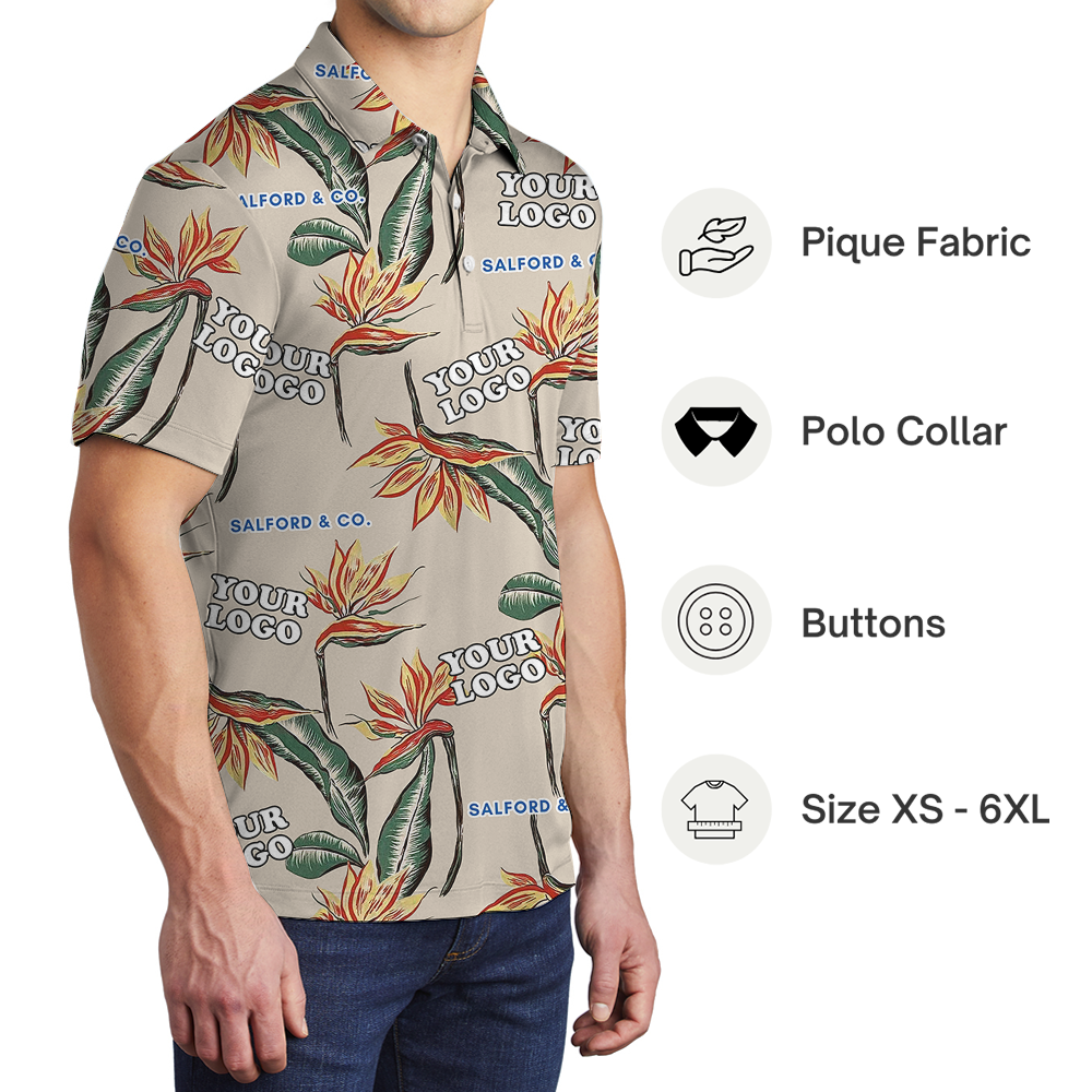 Custom Logo Bird of Paradise Pattern Polo Shirt