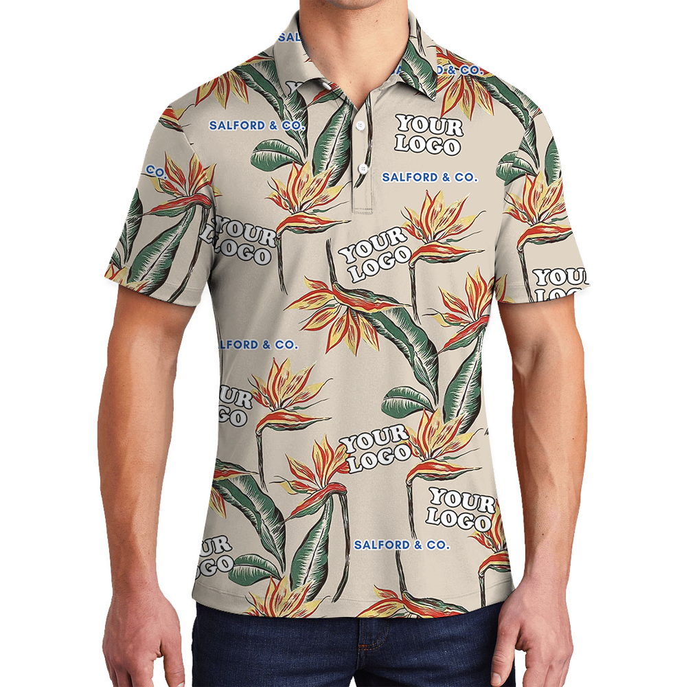 Custom Logo Bird of Paradise Pattern Polo Shirt