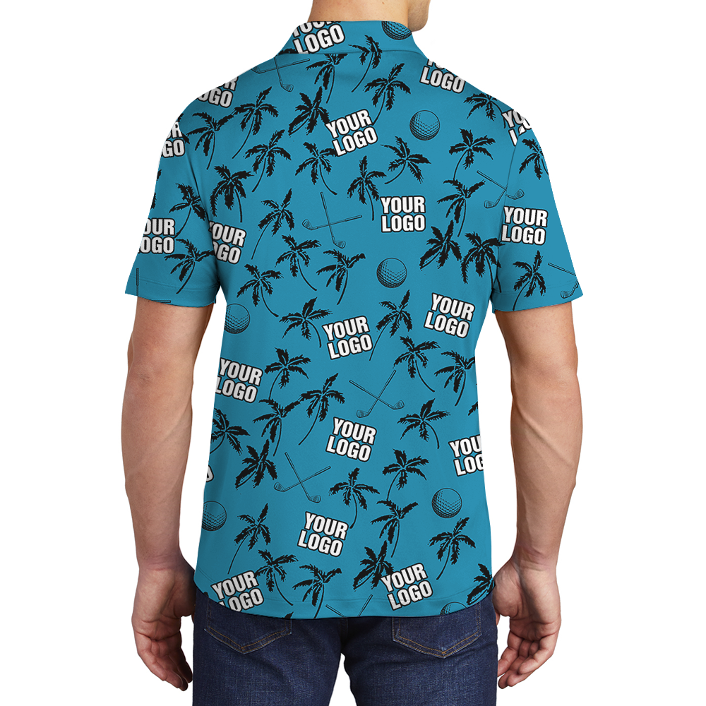 Blue Navy Custom Logo Hawaiian Golf Shirt