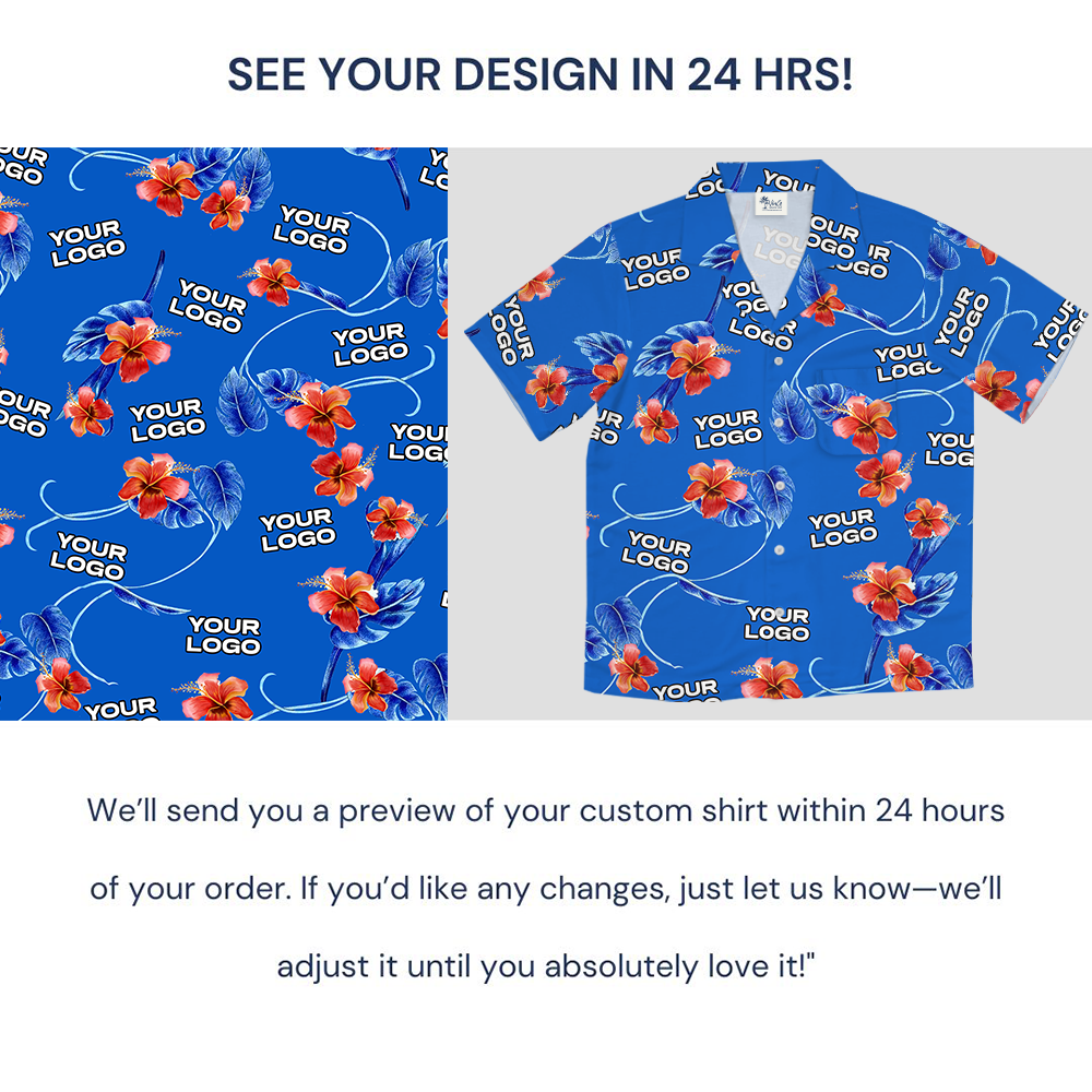 Blue Custom Logo Red Hibiscus Hawaiian Shirt