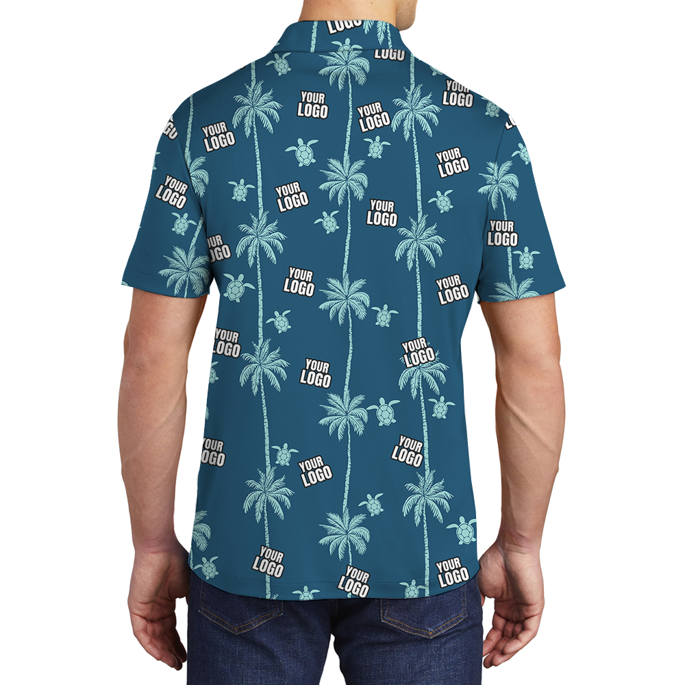 White Polo Coconut And Sea Turtle Shirt With Custom Logo