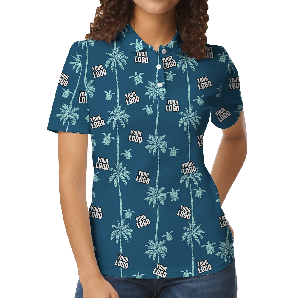 White Polo Coconut And Sea Turtle Shirt With Custom Logo