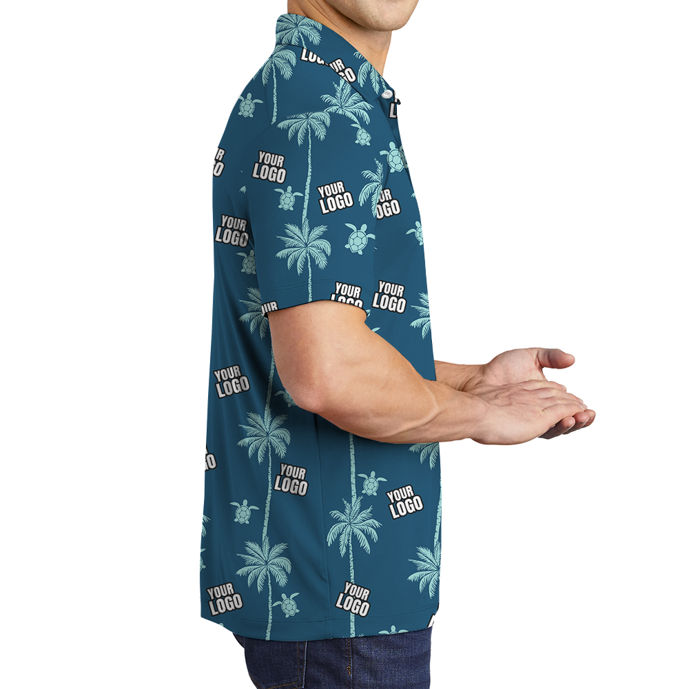 White Polo Coconut And Sea Turtle Shirt With Custom Logo