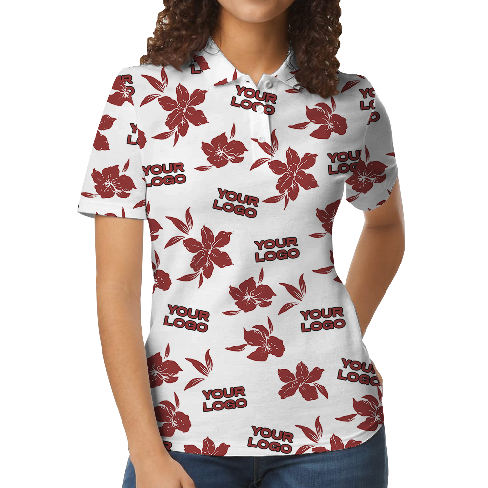 Custom Logo White Basic Red Hibiscus Polo Shirt