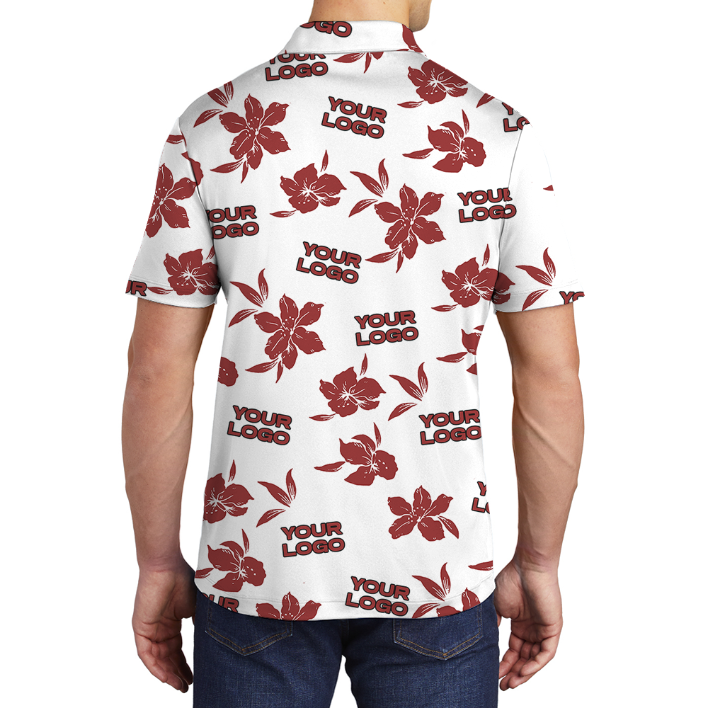 Custom Logo White Basic Red Hibiscus Polo Shirt
