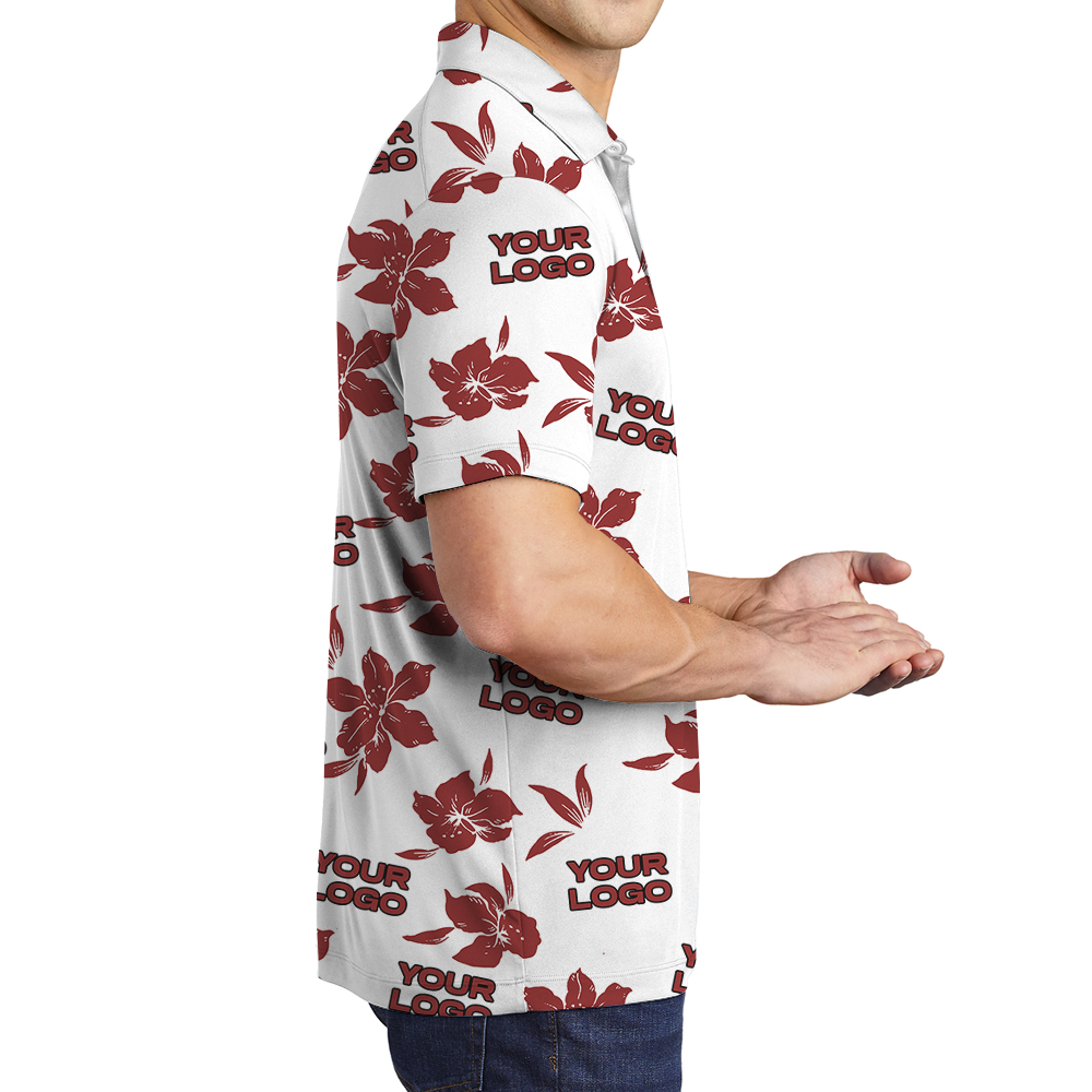 Custom Logo White Basic Red Hibiscus Polo Shirt