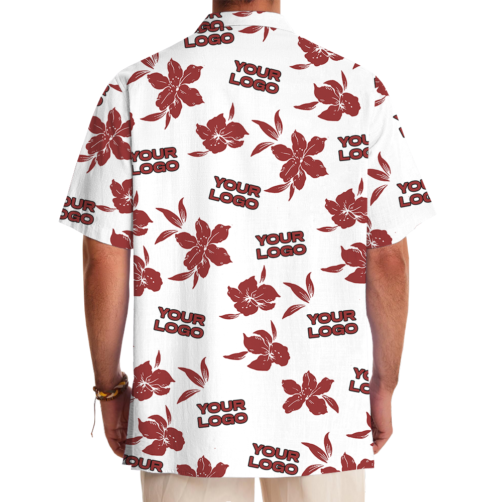 Custom Logo White Basic Red Hibiscus Hawaiian Shirt