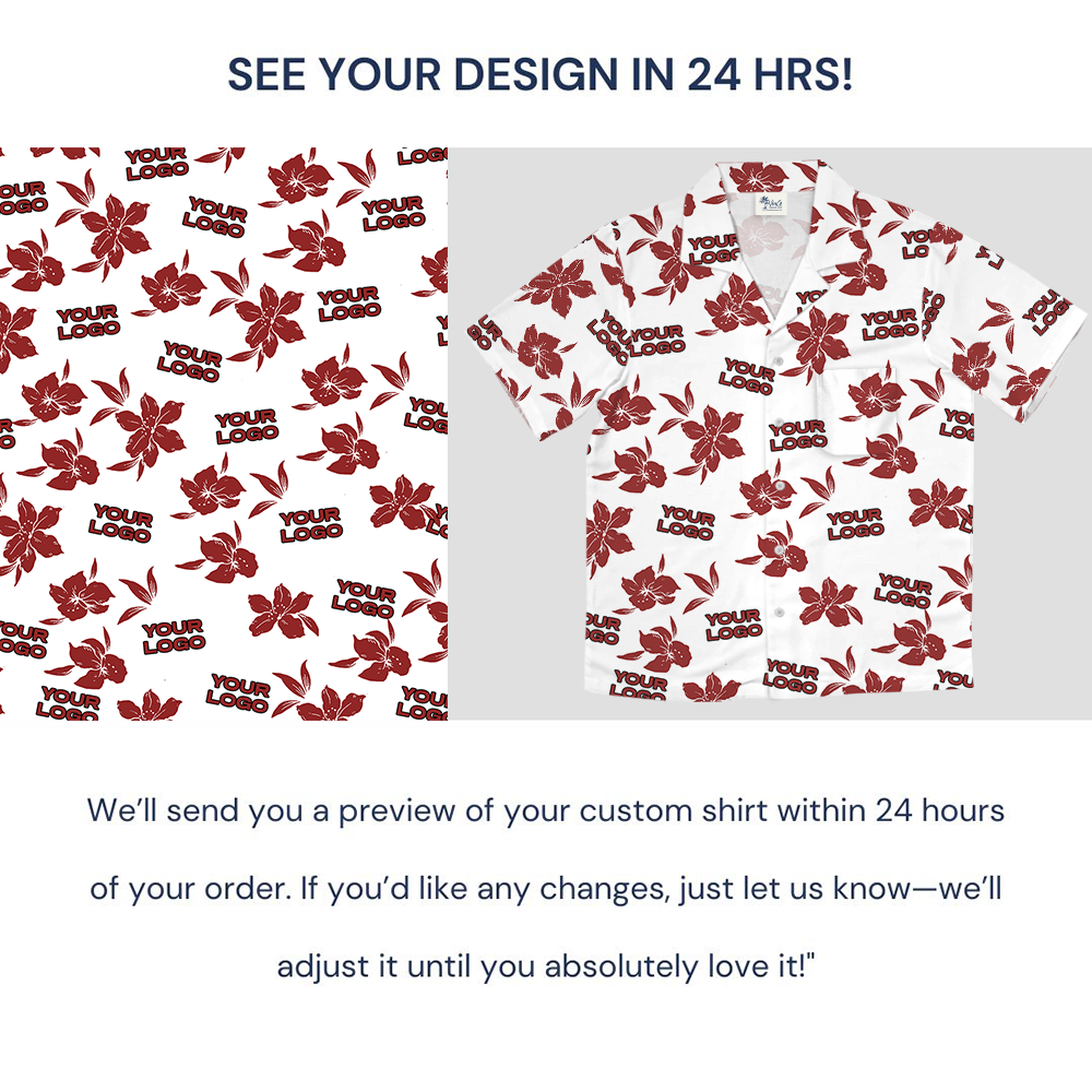 Custom Logo White Basic Red Hibiscus Hawaiian Shirt