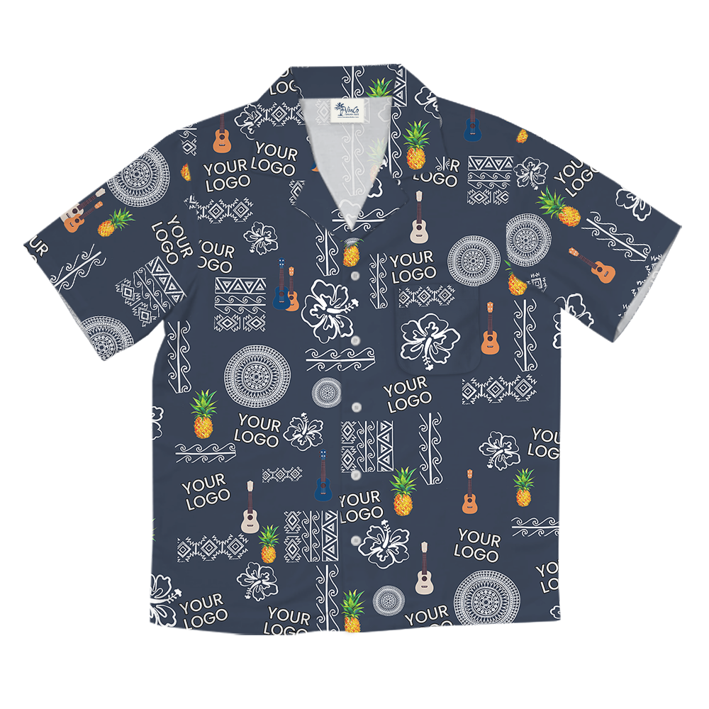 Navy Pineapple Hawaiian Shirt With Custom Logo