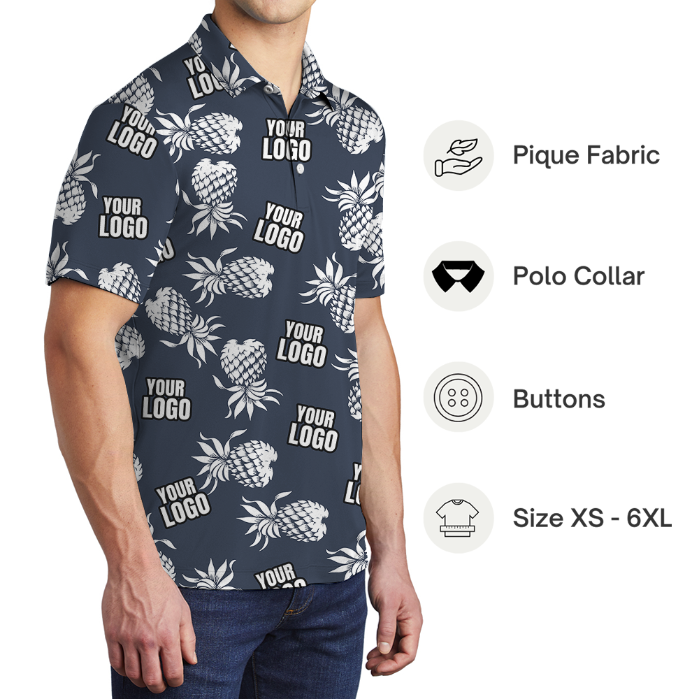 Vintage Custom Logo Navy Pineapple Polo Shirt