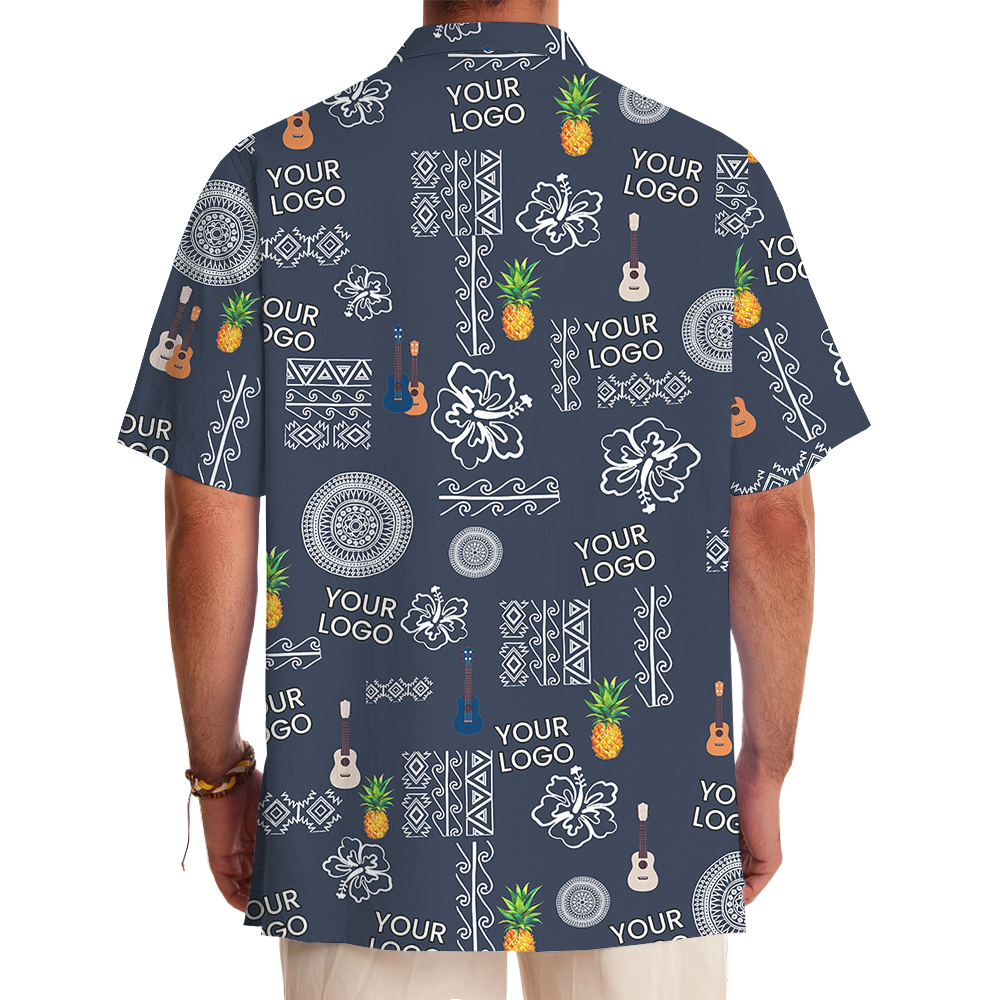 Navy Pineapple Hawaiian Shirt With Custom Logo