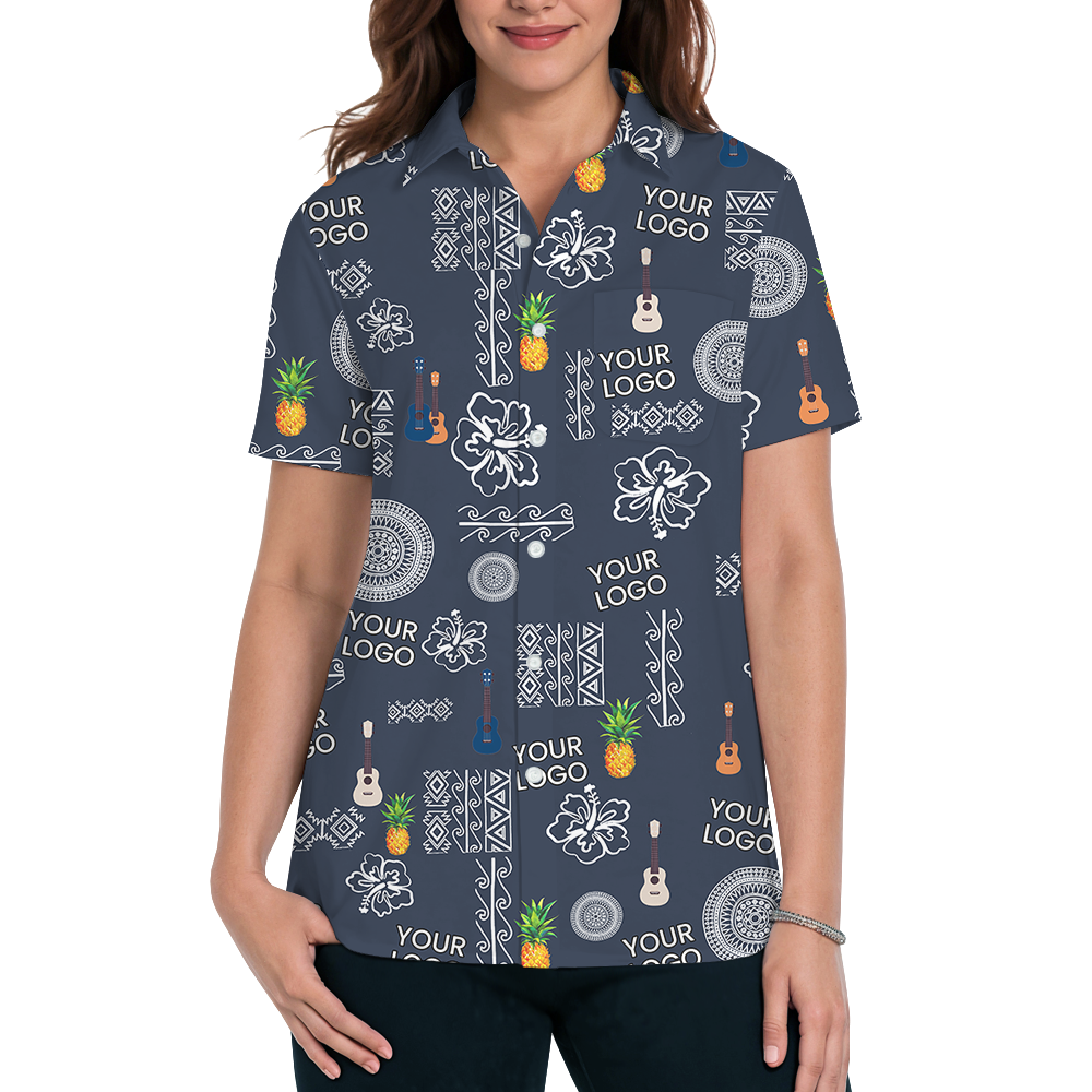 Navy Pineapple Hawaiian Shirt With Custom Logo