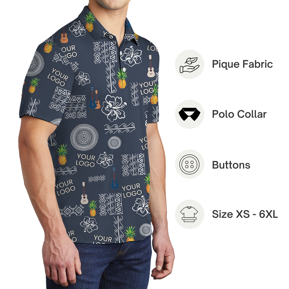 Navy Pineapple Polo Shirt With Custom Logo