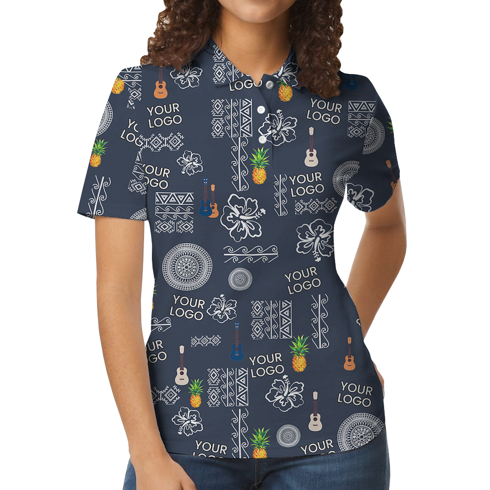 Navy Pineapple Polo Shirt With Custom Logo