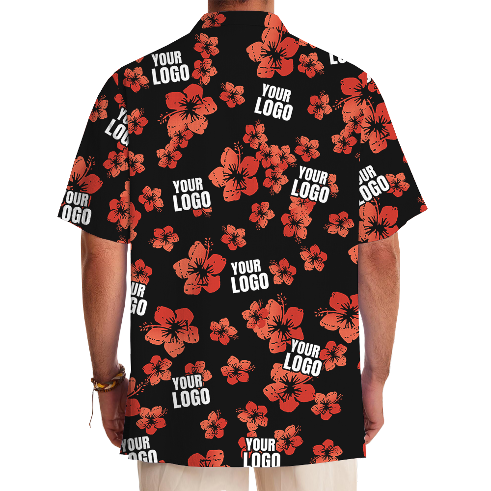 Vintage Custom Logo Black And Red Hibiscus Hawaiian Shirt