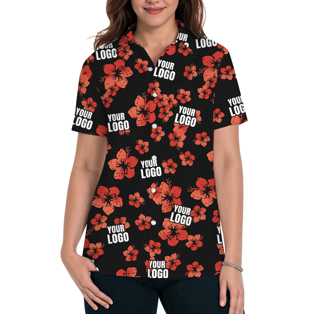 Vintage Custom Logo Black And Red Hibiscus Hawaiian Shirt