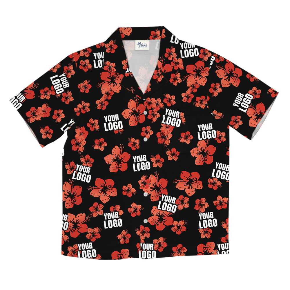 Vintage Custom Logo Black And Red Hibiscus Hawaiian Shirt