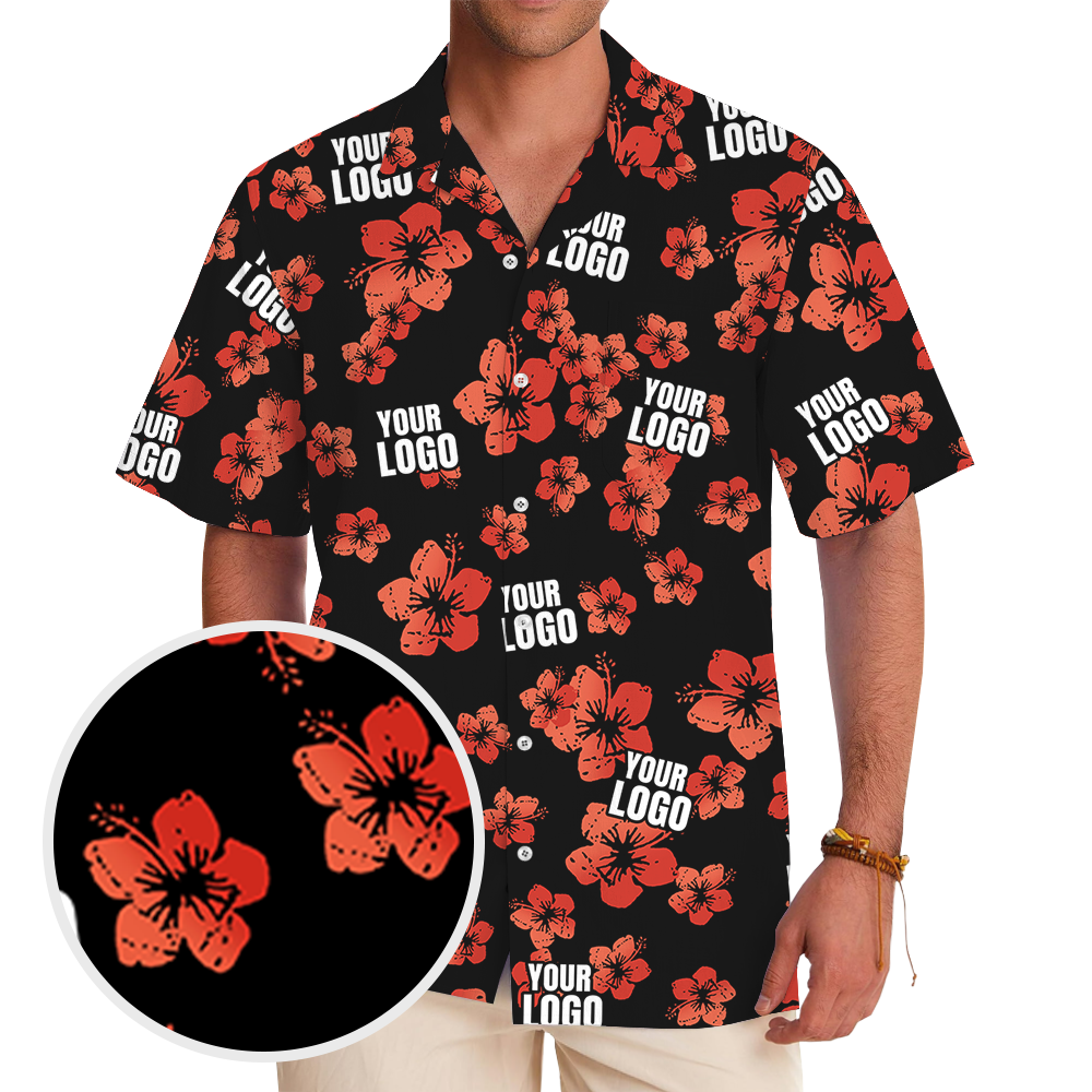 Vintage Custom Logo Black And Red Hibiscus Hawaiian Shirt