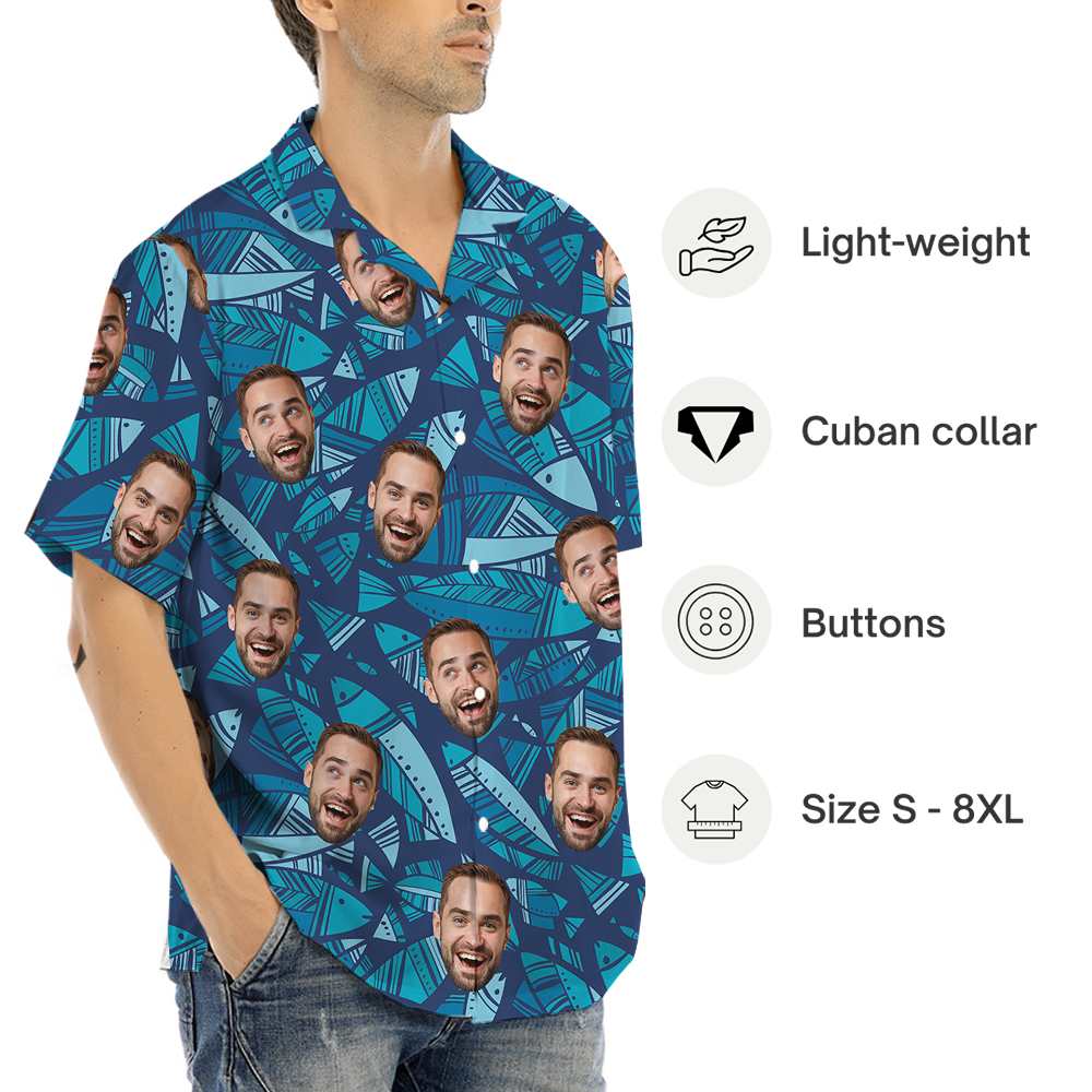 Ocean Vibe Custom Face Fish Hawaiian Shirt