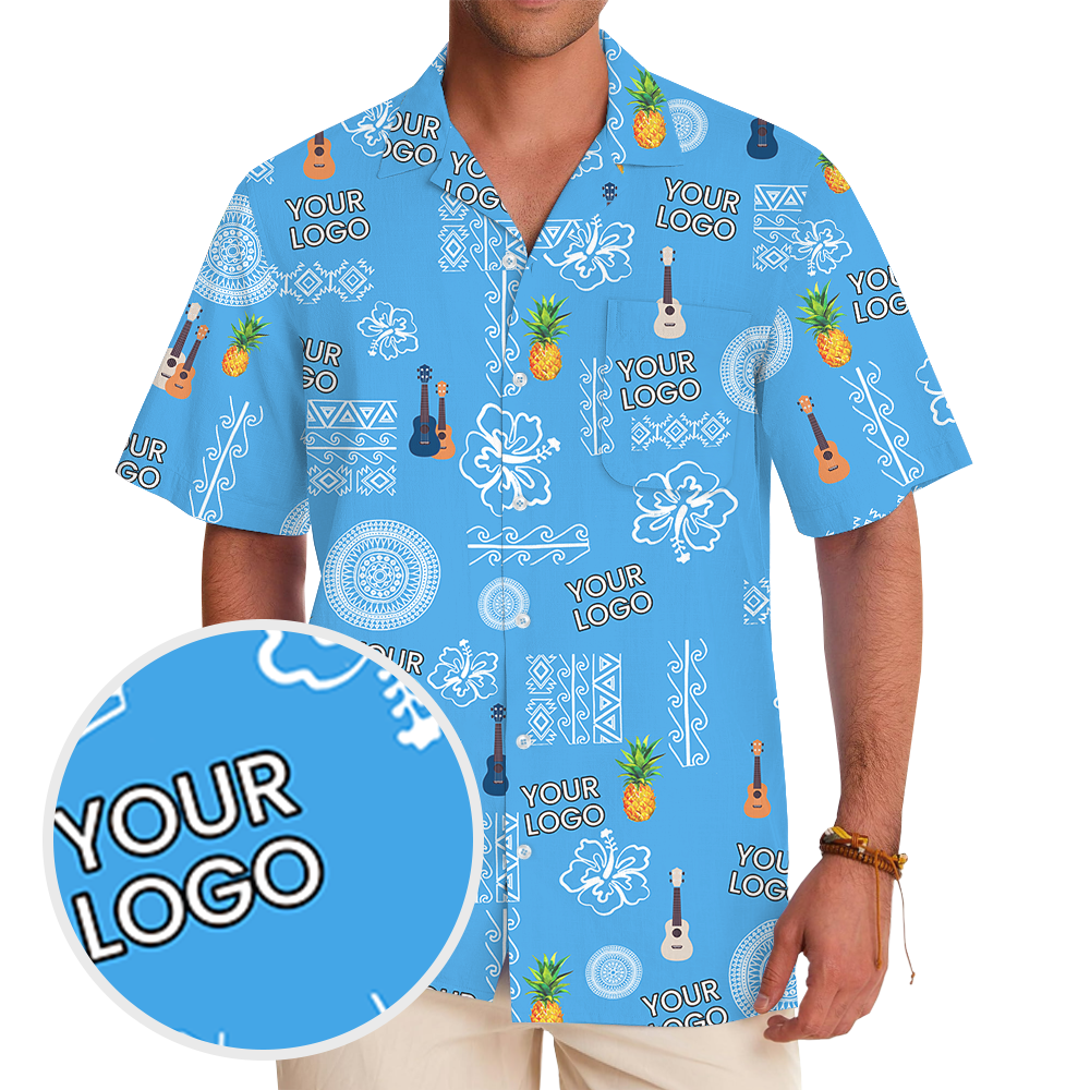 Custom Logo Vintage Blue Hawaiian Shirt For Party