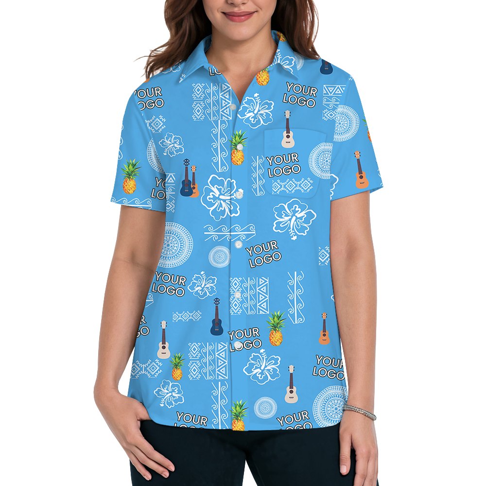Custom Logo Vintage Blue Hawaiian Shirt For Party