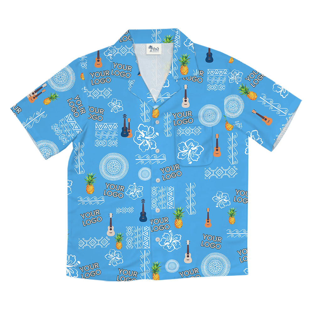 Custom Logo Vintage Blue Hawaiian Shirt For Party