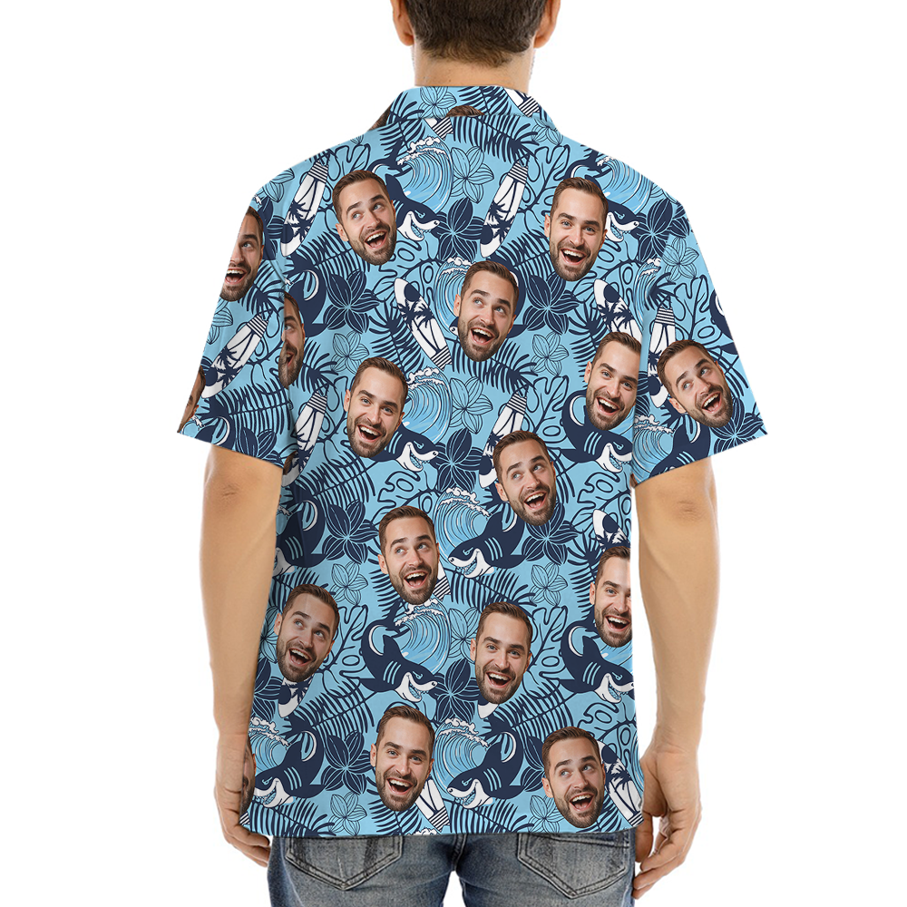 Blue Custom Face Tropical Pattern Hawaiian Shirt