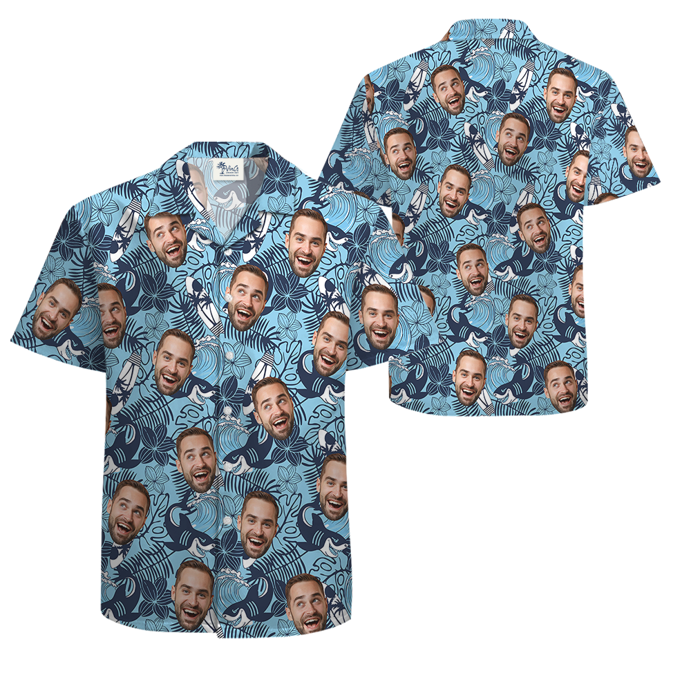 Blue Custom Face Tropical Pattern Hawaiian Shirt