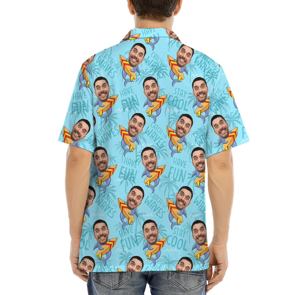 Blue Custom Logo and Face Surfboard Hawaiian Shirt