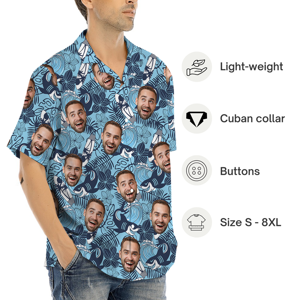 Blue Custom Face Tropical Pattern Hawaiian Shirt