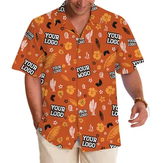 Custom Logo Orange Cactus Hawaiian Shirt For Group