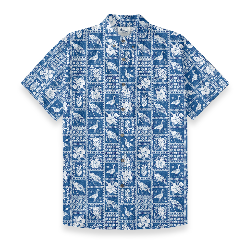 Blue Paradise Print Cotton Button Down Shirt - variant image 1