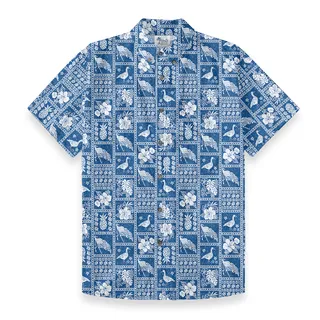 Blue Paradise Print Cotton Button Down Shirt