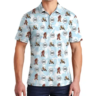 Bigfoot White And Blue Custom Logo Golf Polo