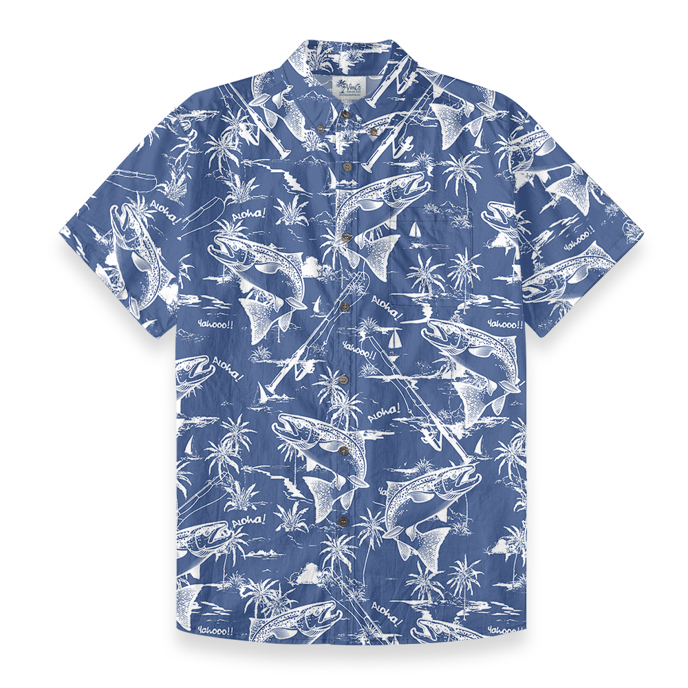 Blue Cotton Fishing Print Button Down Shirt - variant image 1