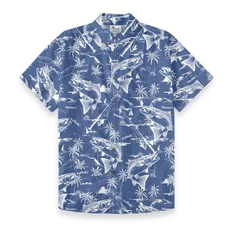 Blue Cotton Fishing Print Button Down Shirt