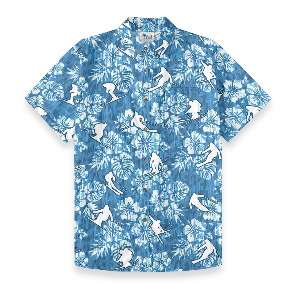 Skiing Cotton Button-Down Shirt with Tropical Print - variant image 1