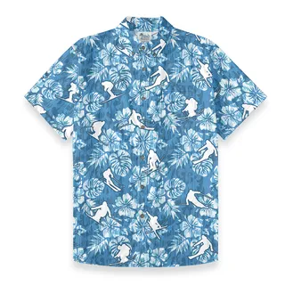 Skiing Cotton Button-Down Shirt with Tropical Print