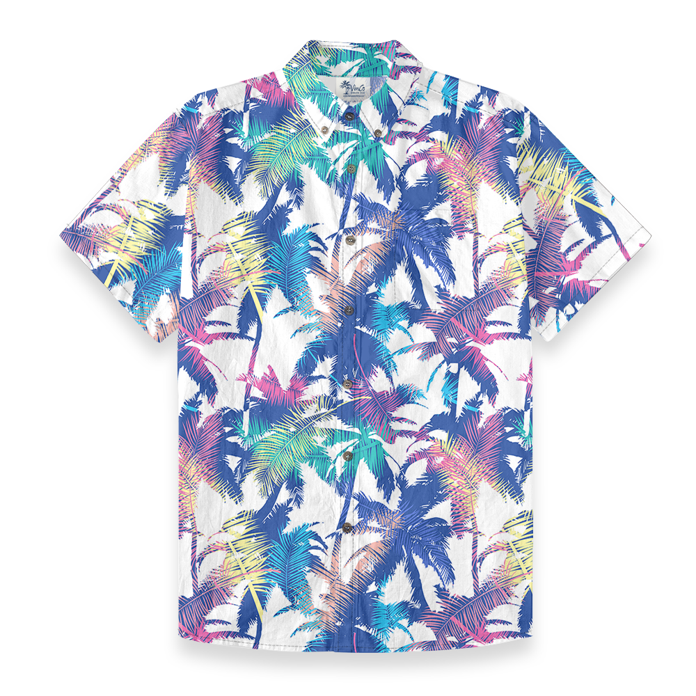 Colorful Palm Leaf Button Down Cotton Shirt for Men - variant image 1