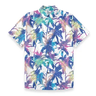 Colorful Palm Leaf Button Down Cotton Shirt for Men