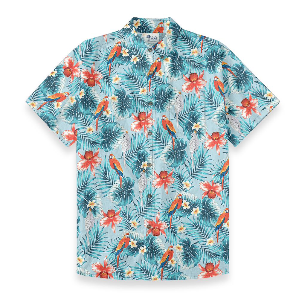 Men's Cotton Button Down Shirt with Tropical Birds - variant image 1