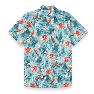 Men's Cotton Button Down Shirt with Tropical Birds