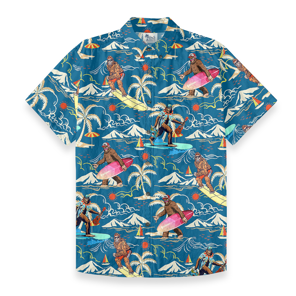 Tropical Surfing Bigfoot Cotton Button Down Shirt - variant image 1
